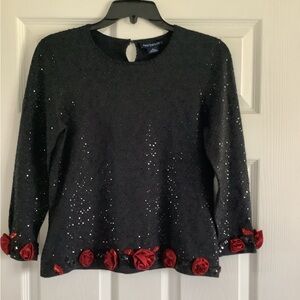Ann Taylor Festive Black Sequin Top  M